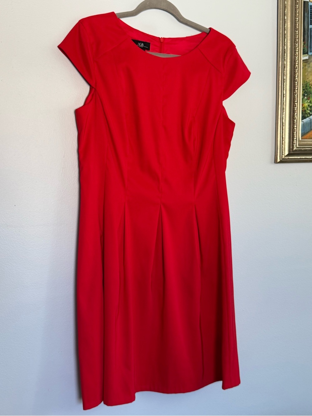 AGB Red Cap-Sleeve Pleated Fit-and-Flare Dress